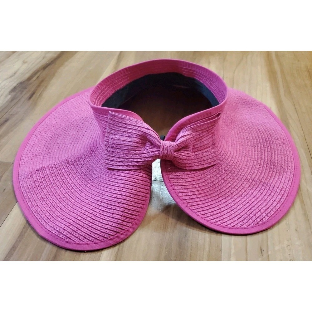Croft & Barrow Roll Up‎ Packable Sun Visor Ribbed Beach Hat Adjustable Bow Pink